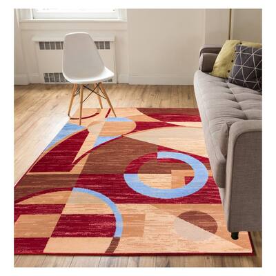 Well Woven Eastgate Abstract Modern Geo Circles Red Area Rug - 3'11" x 5'3"
