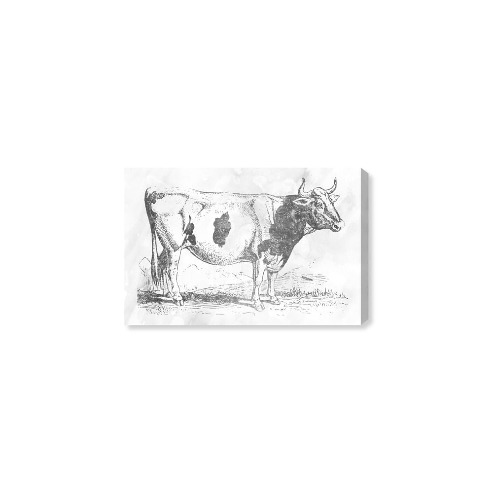 Oliver Gal 'Cow in silver' Animals Wall Art Canvas Print Gray, White