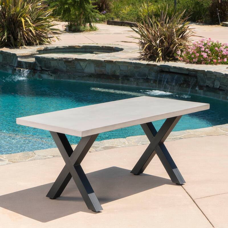 Goleta Outdoor Rectangle Lightweight Concrete Dining Table by