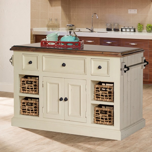 White Garnite Kitchen Island Table shop hillsdale furniture tuscan retreat large granite top kitchen island with 2 baskets in country white finish free shipping today overstock 20470356