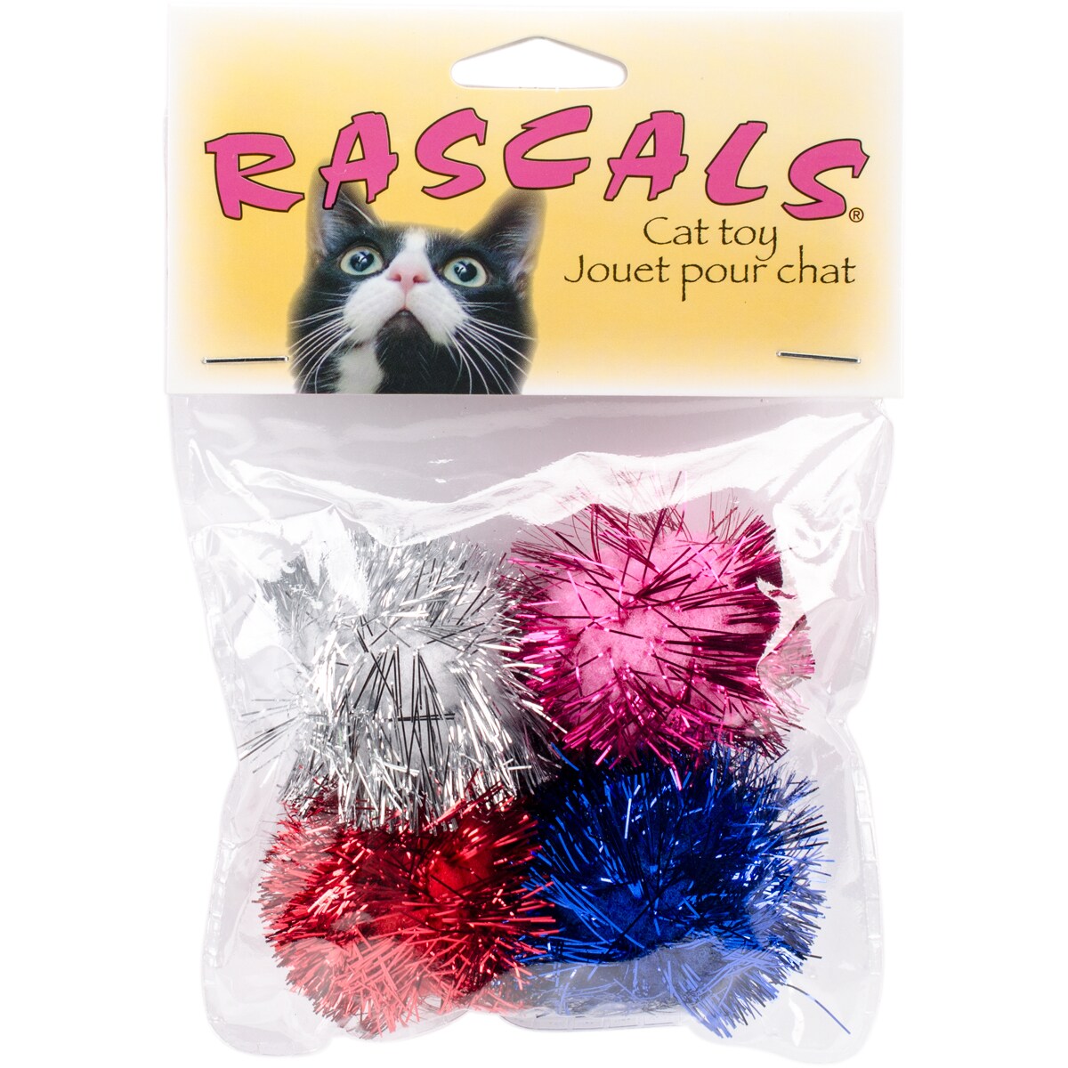 Rascals 1.25 Assorted Glitter Pom Poms Cat Toys 4/Pkg