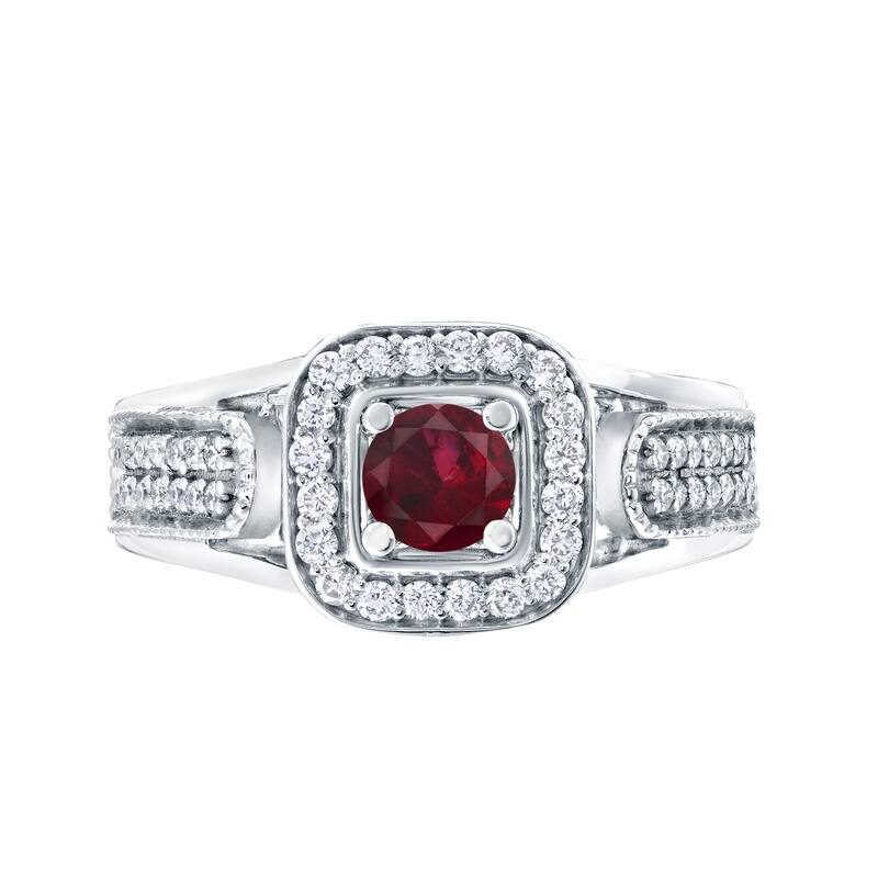 14k Gold 1/6ct Ruby and 1/3ct TDW Diamond Engagement Ring by Auriya