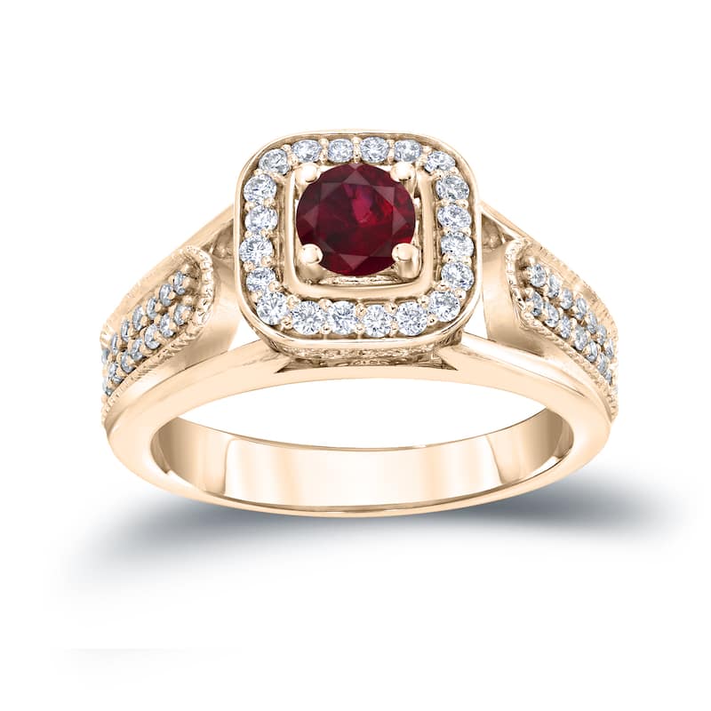 14k Gold 1/6ct Ruby and 1/3ct TDW Diamond Engagement Ring by Auriya
