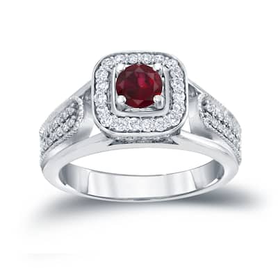 14k Gold 1/6ct Ruby and 1/3ct TDW Diamond Engagement Ring by Auriya