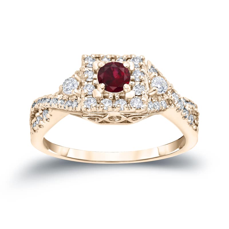 14k Gold 1/4ct Ruby and 2/5ct TDW Diamond Engagement Ring by Auriya