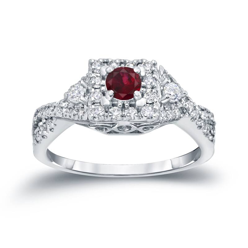 14k Gold 1/4ct Ruby and 2/5ct TDW Diamond Engagement Ring by Auriya