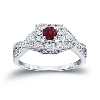 14k Gold 1/4ct Ruby and 2/5ct TDW Diamond Engagement Ring by Auriya