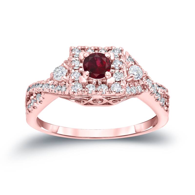 14k Gold 1/4ct Ruby and 2/5ct TDW Diamond Engagement Ring by Auriya