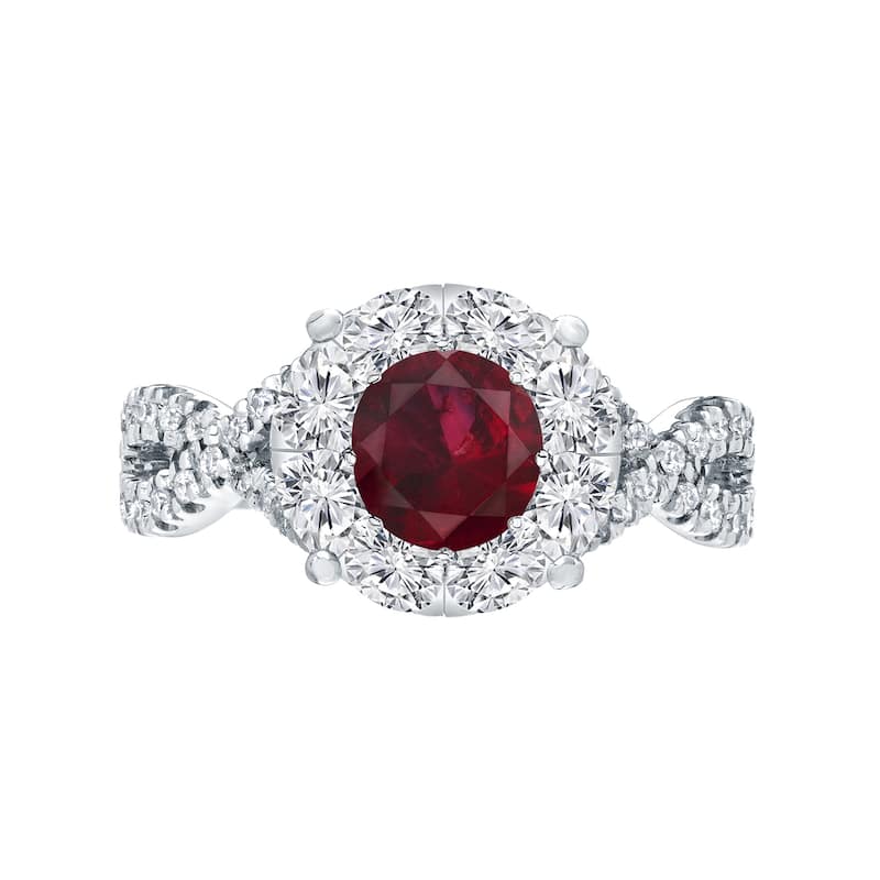 14k Gold 1/3ct Ruby and 3/4ct TDW Cluster Diamond Engagement Ring by Auriya