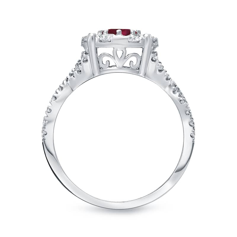 14k Gold 1/3ct Ruby and 3/4ct TDW Cluster Diamond Engagement Ring by Auriya