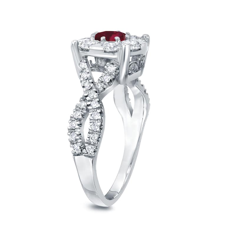 14k Gold 1/3ct Ruby and 3/4ct TDW Cluster Diamond Engagement Ring by Auriya