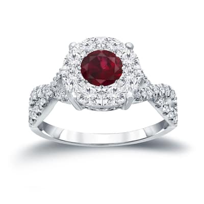 14k Gold 1/3ct Ruby and 3/4ct TDW Cluster Diamond Engagement Ring by Auriya