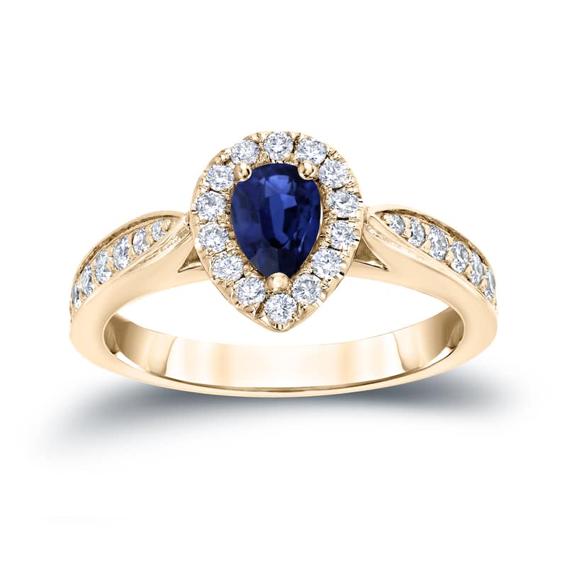 Auriya 1/2ct Pear Shaped Blue Sapphire and 1/4ctw Halo Diamond Engagement Ring 14kt Gold (H-I, I1-I2)