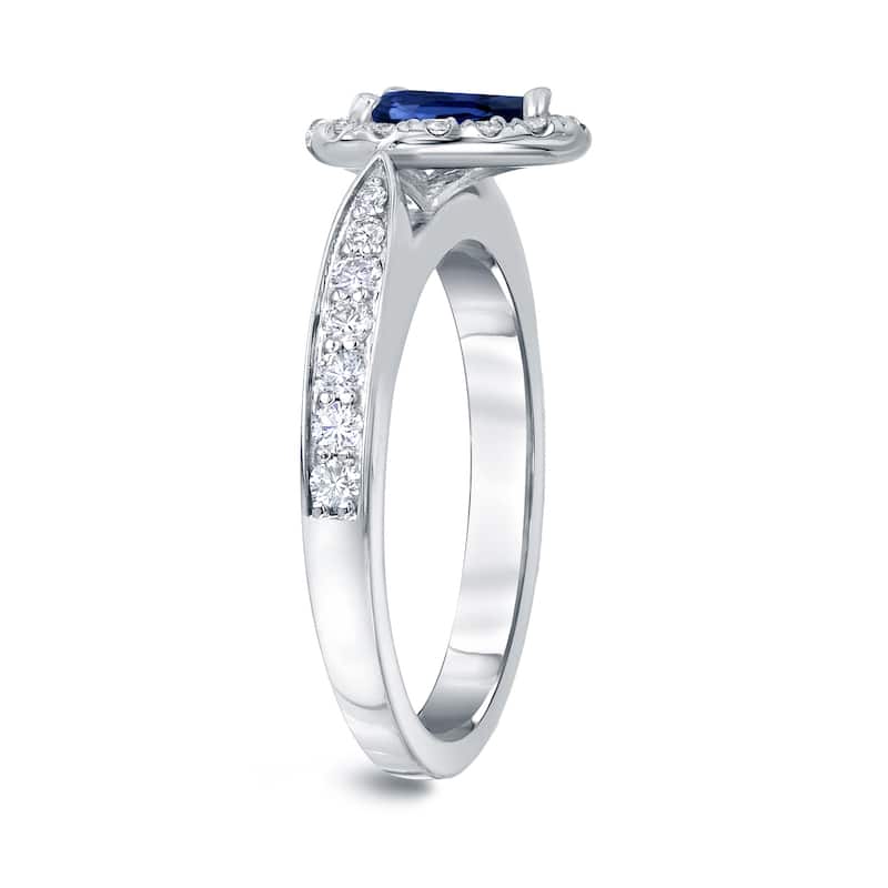 Auriya 1/2ct Pear Shaped Blue Sapphire and 1/4ctw Halo Diamond Engagement Ring 14kt Gold (H-I, I1-I2)