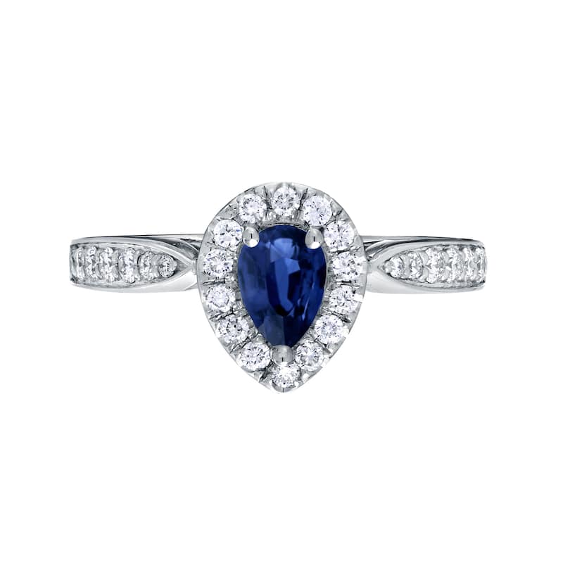 Auriya 1/2ct Pear Shaped Blue Sapphire and 1/4ctw Halo Diamond Engagement Ring 14kt Gold (H-I, I1-I2)