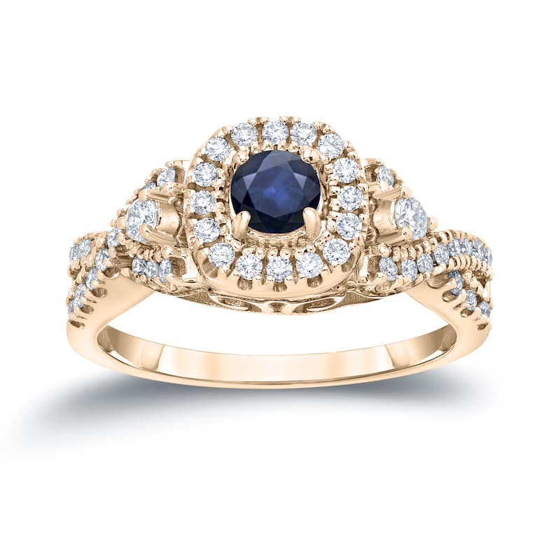 14k Gold 1/4ct Blue Sapphire and 2/5ct TDW Diamond Engagement Ring H