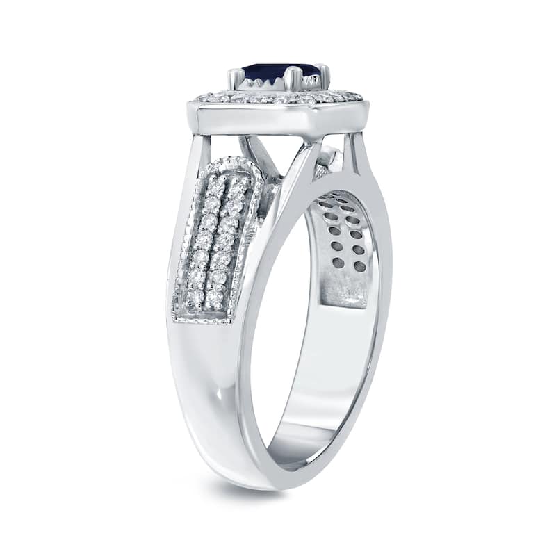 14k Gold 1/6ct Blue Sapphire and 1/3ct TDW Diamond Engagement Ring