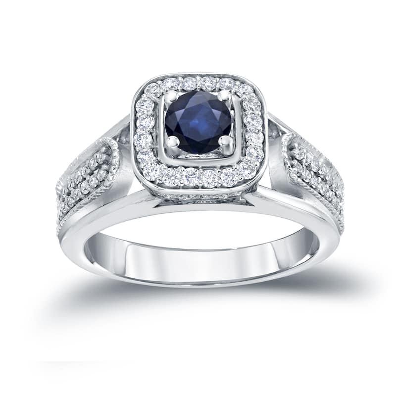 14k Gold 1/6ct Blue Sapphire and 1/3ct TDW Diamond Engagement Ring