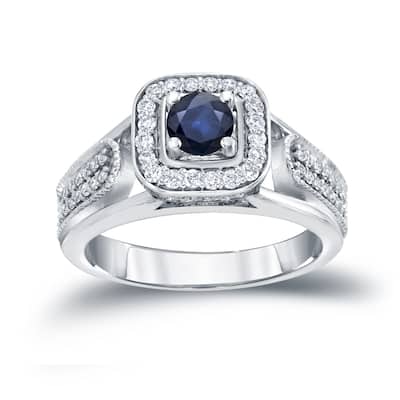 14k Gold 1/6ct Blue Sapphire and 1/3ct TDW Diamond Engagement Ring