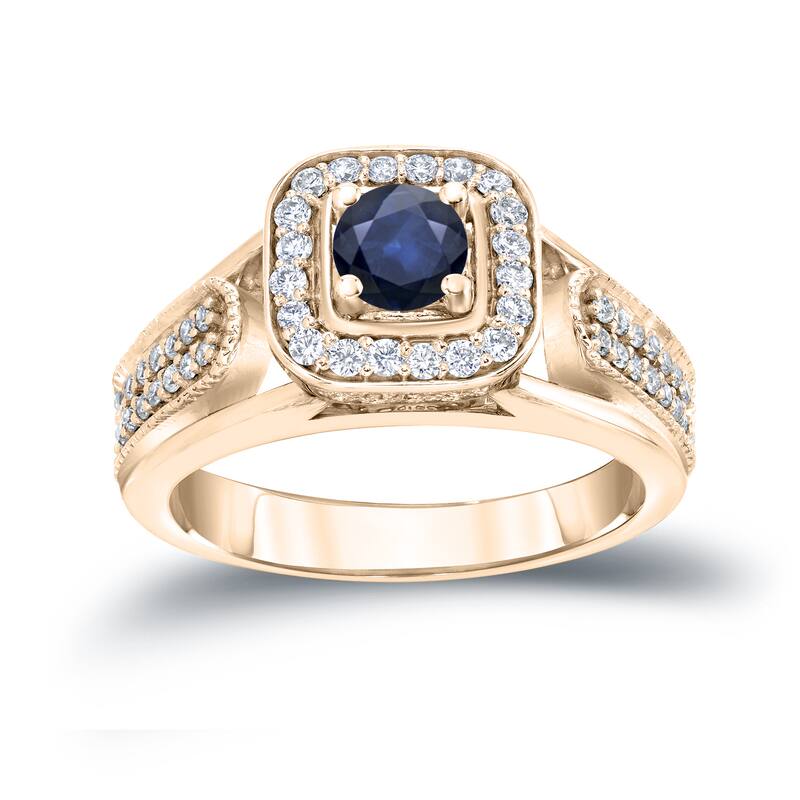 14k Gold 1/6ct Blue Sapphire and 1/3ct TDW Diamond Engagement Ring