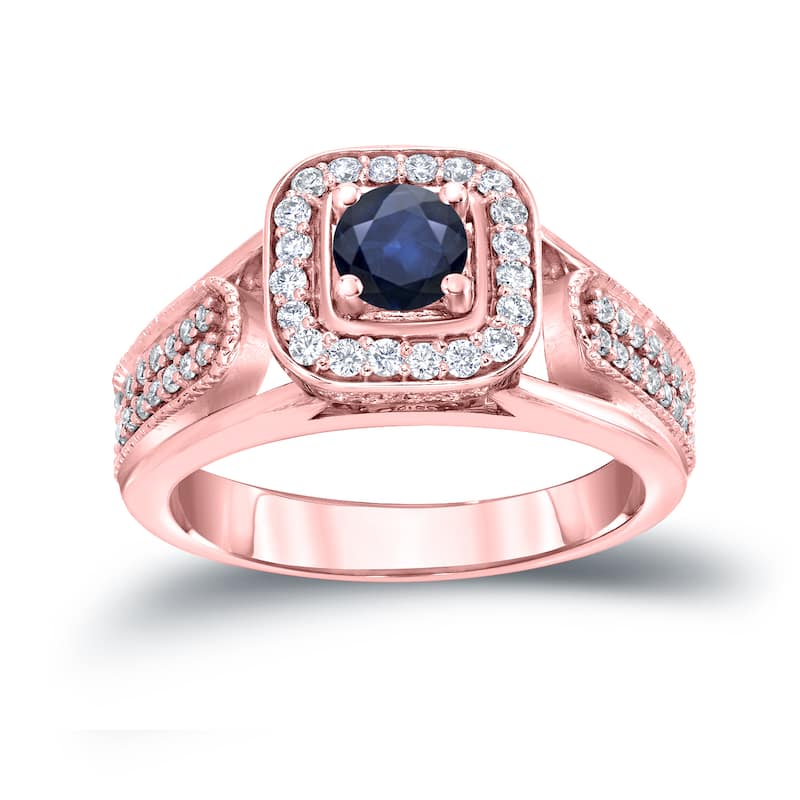 14k Gold 1/6ct Blue Sapphire and 1/3ct TDW Diamond Engagement Ring