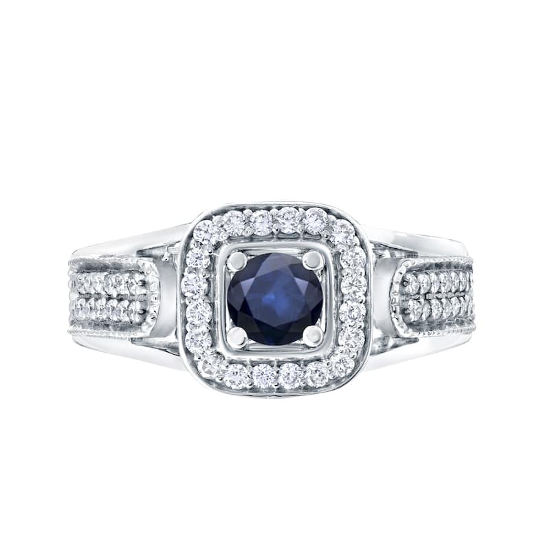 14k Gold 1/6ct Blue Sapphire and 1/3ct TDW Diamond Engagement Ring