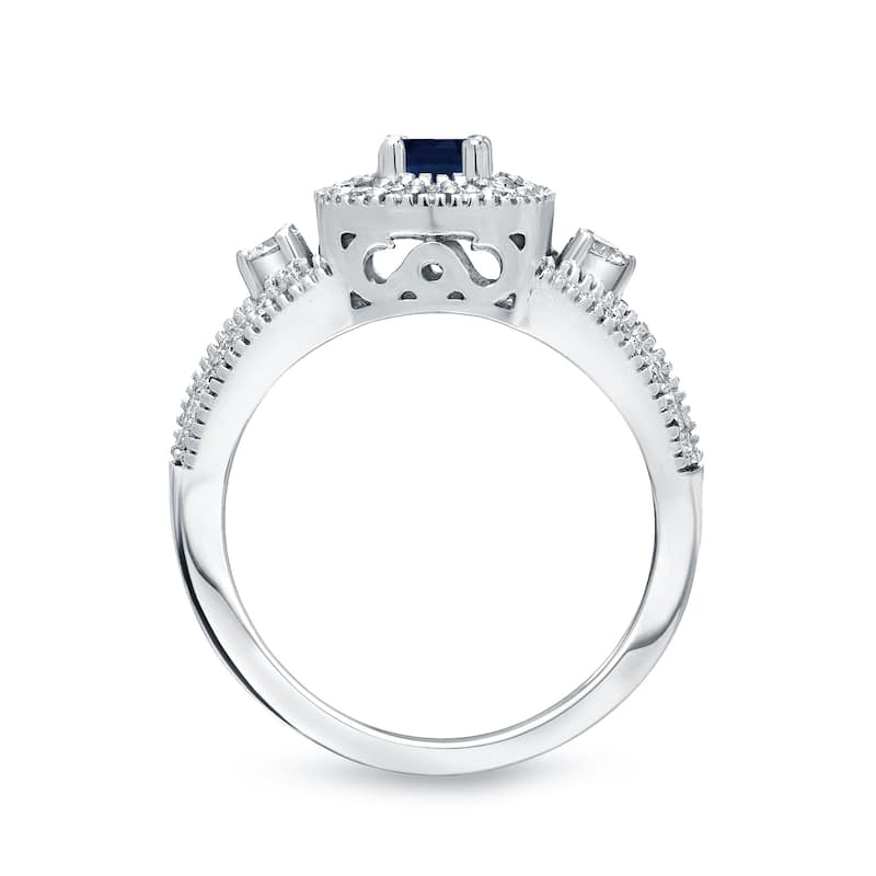 14k Gold 1/5ct Blue Sapphire and 1/2ct TDW Diamond Engagement Ring