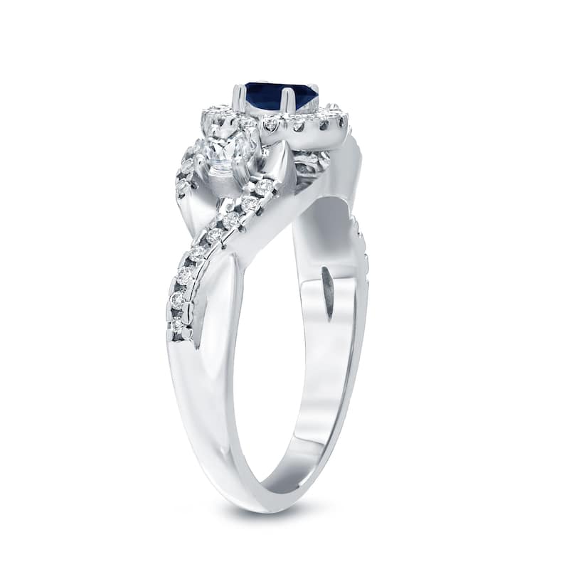 14k Gold 1/5ct Blue Sapphire and 1/2ct TDW Diamond Engagement Ring