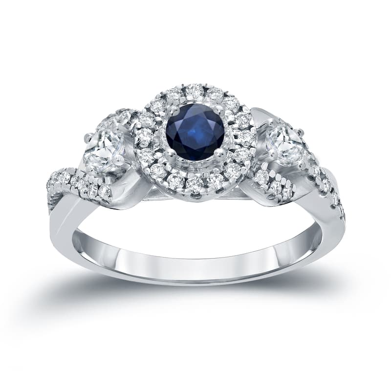 14k Gold 1/5ct Blue Sapphire and 1/2ct TDW Diamond Engagement Ring