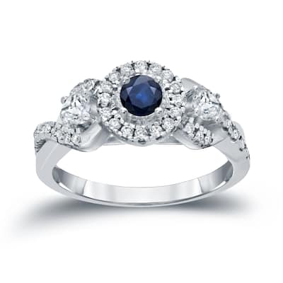 14k Gold 1/5ct Blue Sapphire and 1/2ct TDW Diamond Engagement Ring