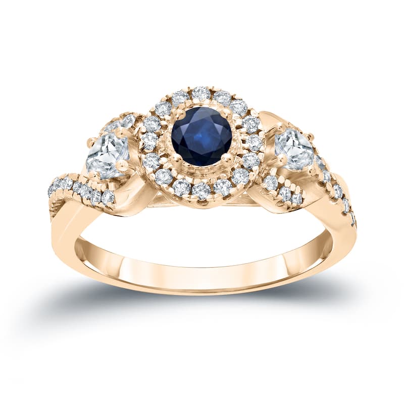 14k Gold 1/5ct Blue Sapphire and 1/2ct TDW Diamond Engagement Ring