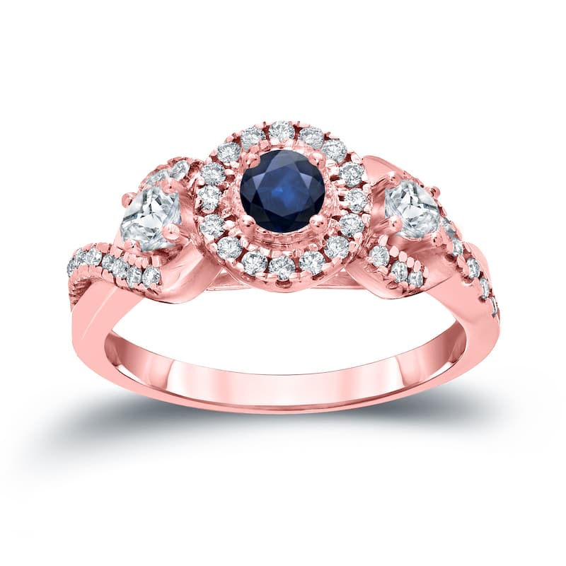 14k Gold 1/5ct Blue Sapphire and 1/2ct TDW Diamond Engagement Ring