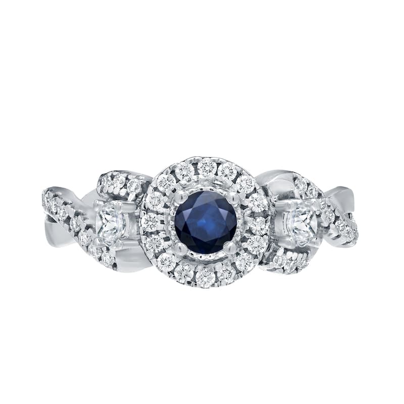 14k Gold 1/5ct Blue Sapphire and 1/2ct TDW Diamond Engagement Ring
