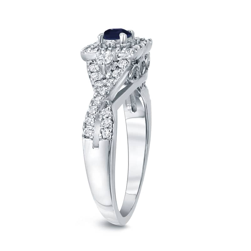 14k Gold 1/4ct Sapphire and 2/5ct TDW Halo Diamond Engagement Ring