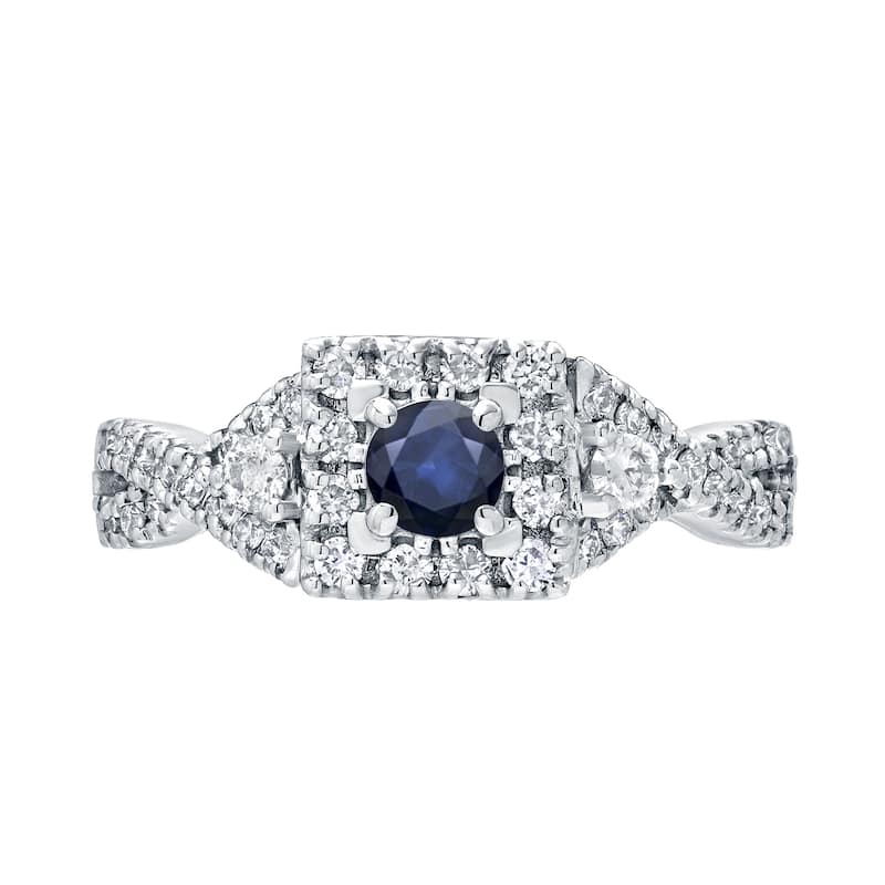 14k Gold 1/4ct Sapphire and 2/5ct TDW Halo Diamond Engagement Ring