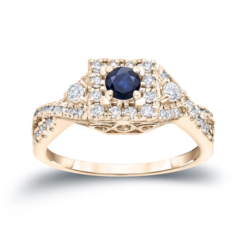 14k Gold 1/4ct Sapphire and 2/5ct TDW Halo Diamond Engagement Ring