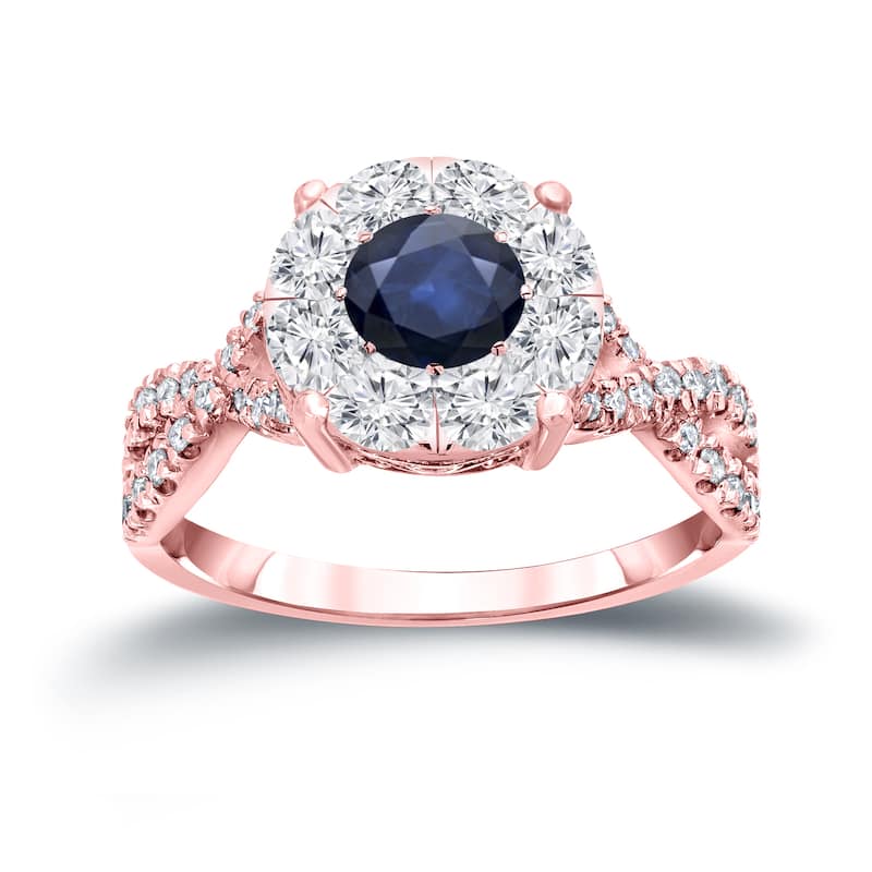14k Gold 1/3ct Blue Sapphire and 3/4ct TDW Cluster Diamond Engagement Ring