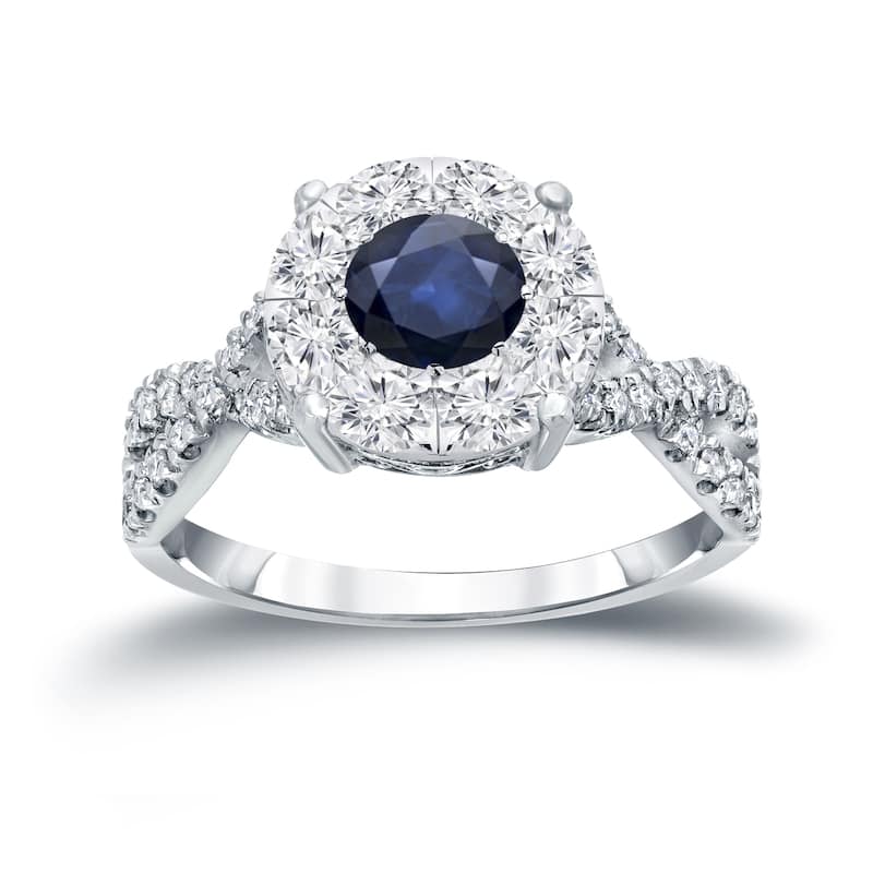 14k Gold 1/3ct Blue Sapphire and 3/4ct TDW Cluster Diamond Engagement Ring