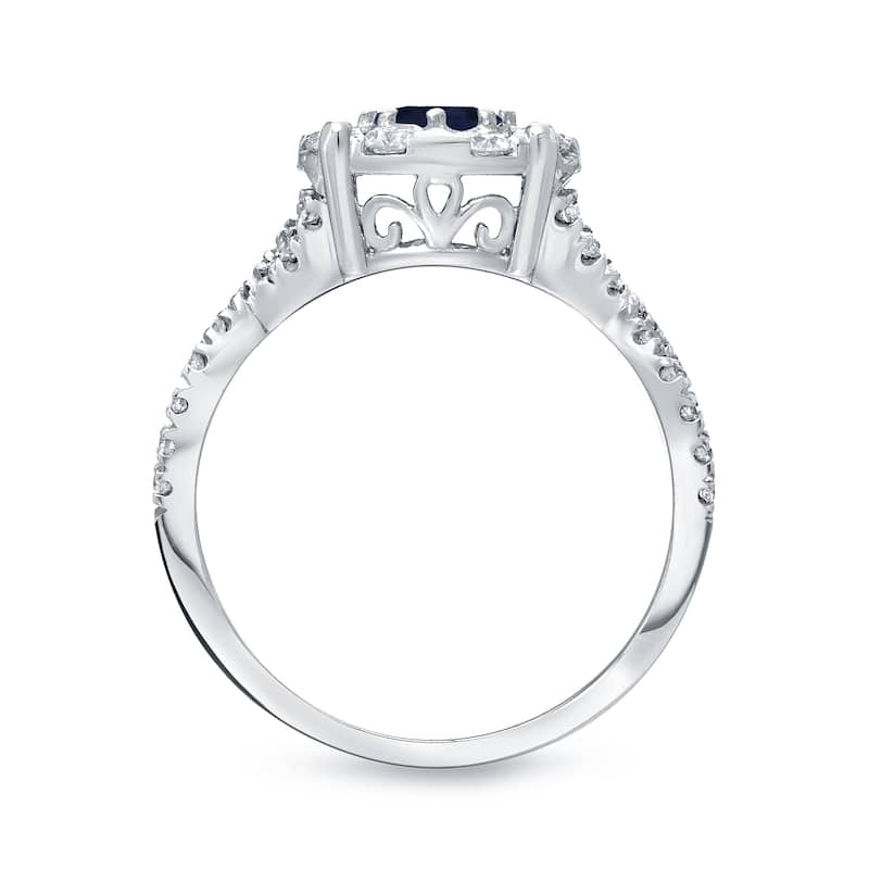 14k Gold 1/3ct Blue Sapphire and 3/4ct TDW Cluster Diamond Engagement Ring