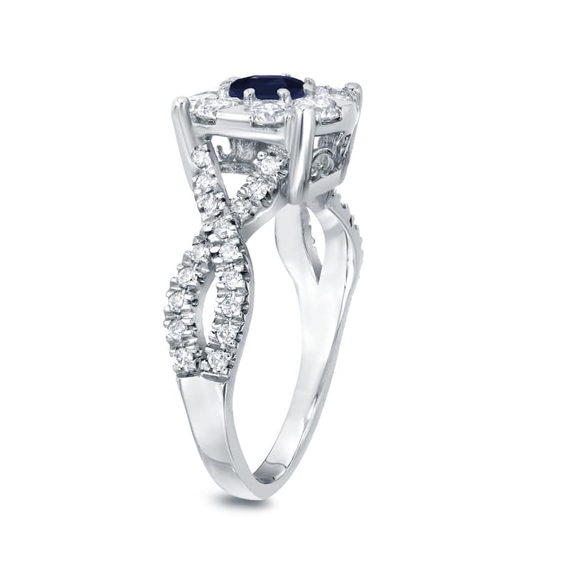 14k Gold 1/3ct Blue Sapphire and 3/4ct TDW Cluster Diamond Engagement Ring