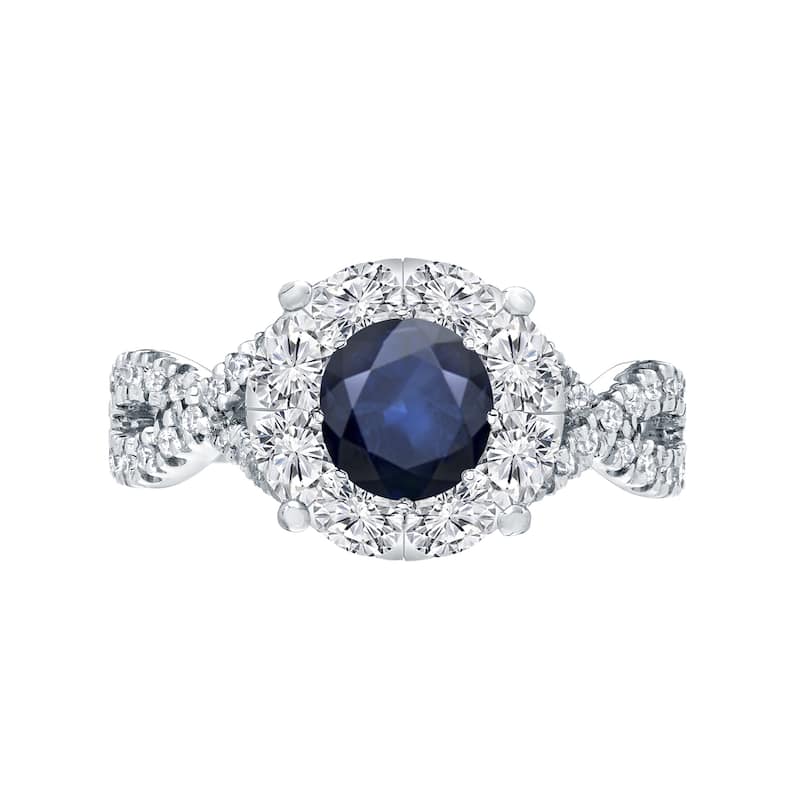 14k Gold 1/3ct Blue Sapphire and 3/4ct TDW Cluster Diamond Engagement Ring