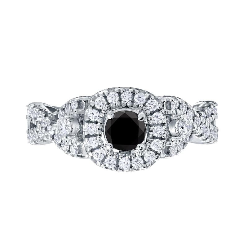 14k Gold Round Infinity Inspired 4/6ct TDW Black Diamond with Halo Engagement Ring