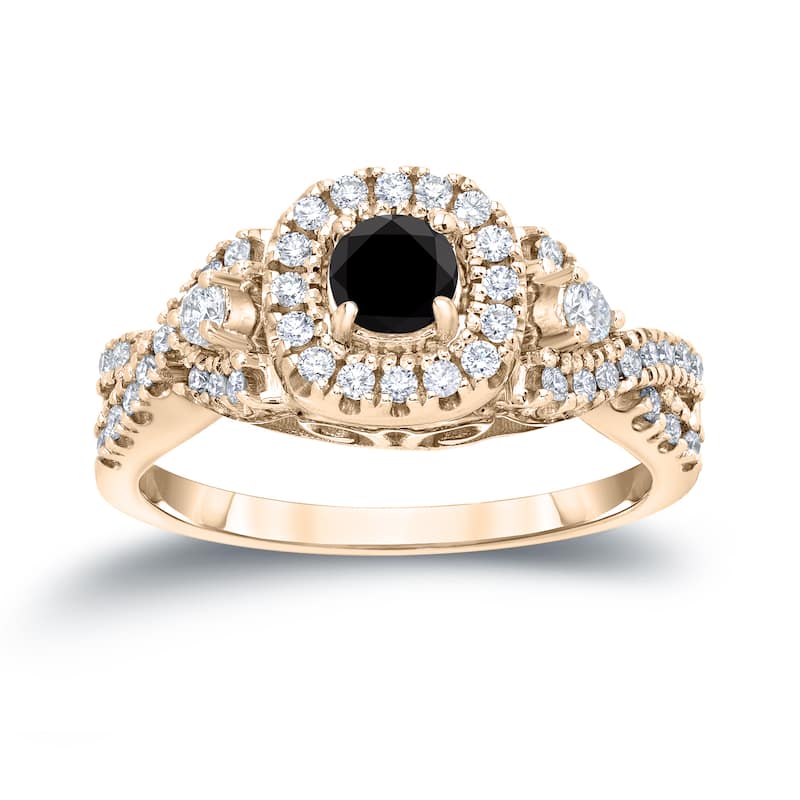 14k Gold Round Infinity Inspired 4/6ct TDW Black Diamond with Halo Engagement Ring