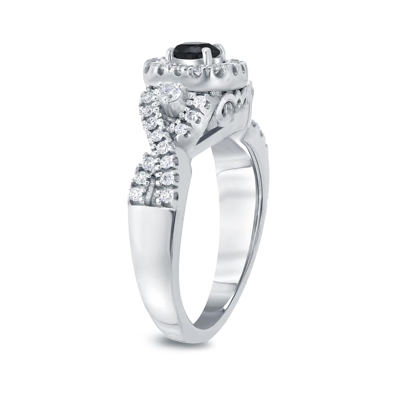 14k Gold Round Infinity Inspired 4/6ct TDW Black Diamond with Halo Engagement Ring