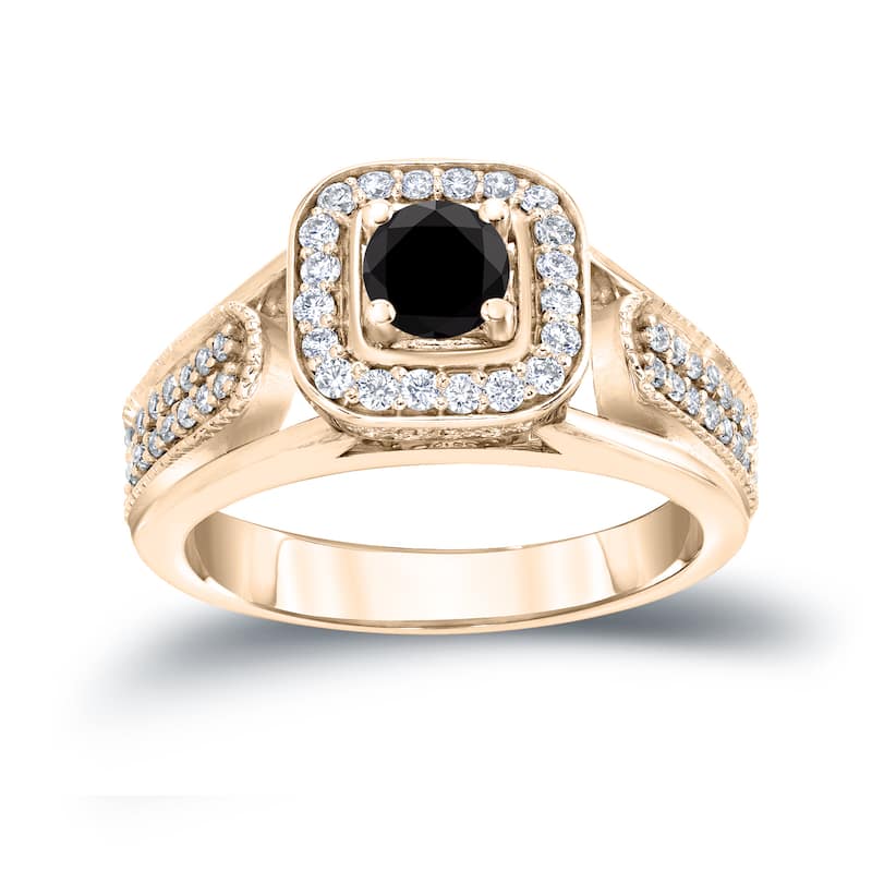 14k Gold 1/2ct TDW Black Diamond with Halo Engagement Ring
