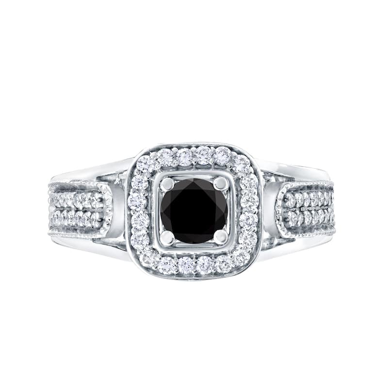 14k Gold 1/2ct TDW Black Diamond with Halo Engagement Ring