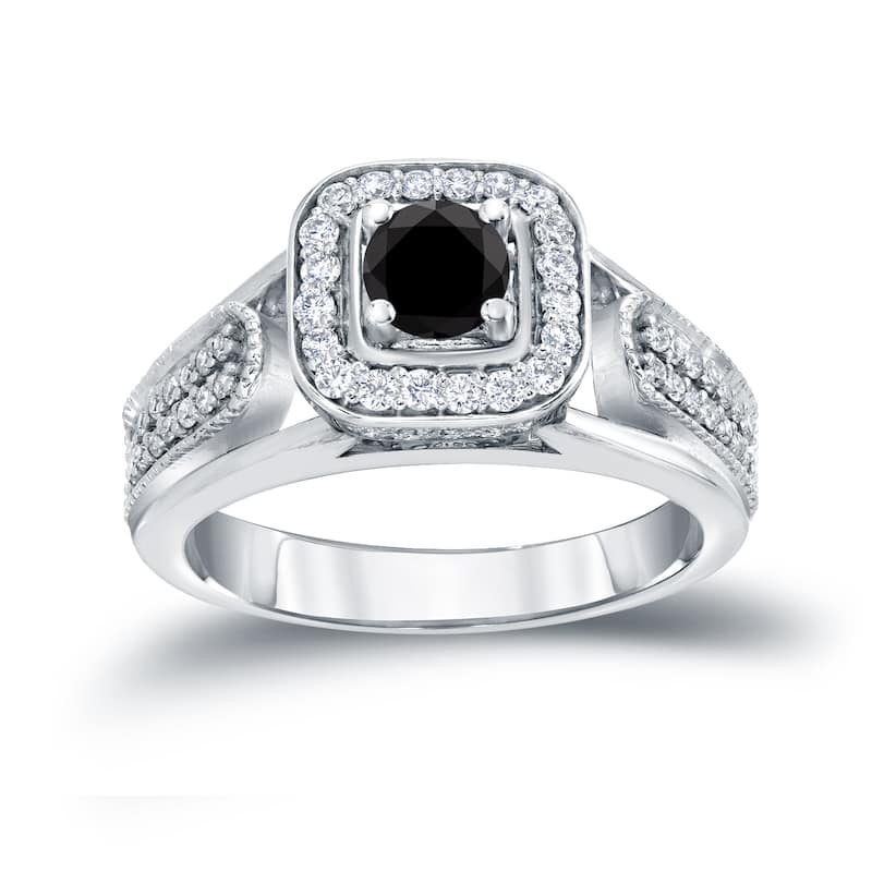 14k Gold 1/2ct TDW Black Diamond with Halo Engagement Ring