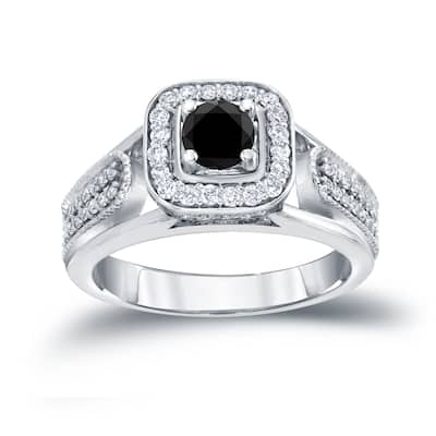 14k Gold 1/2ct TDW Black Diamond with Halo Engagement Ring