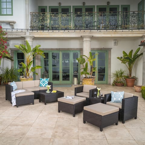Puerta Outdoor 10-piece Wicker Sofa Set Collection with Cushions by Christopher Knight Home