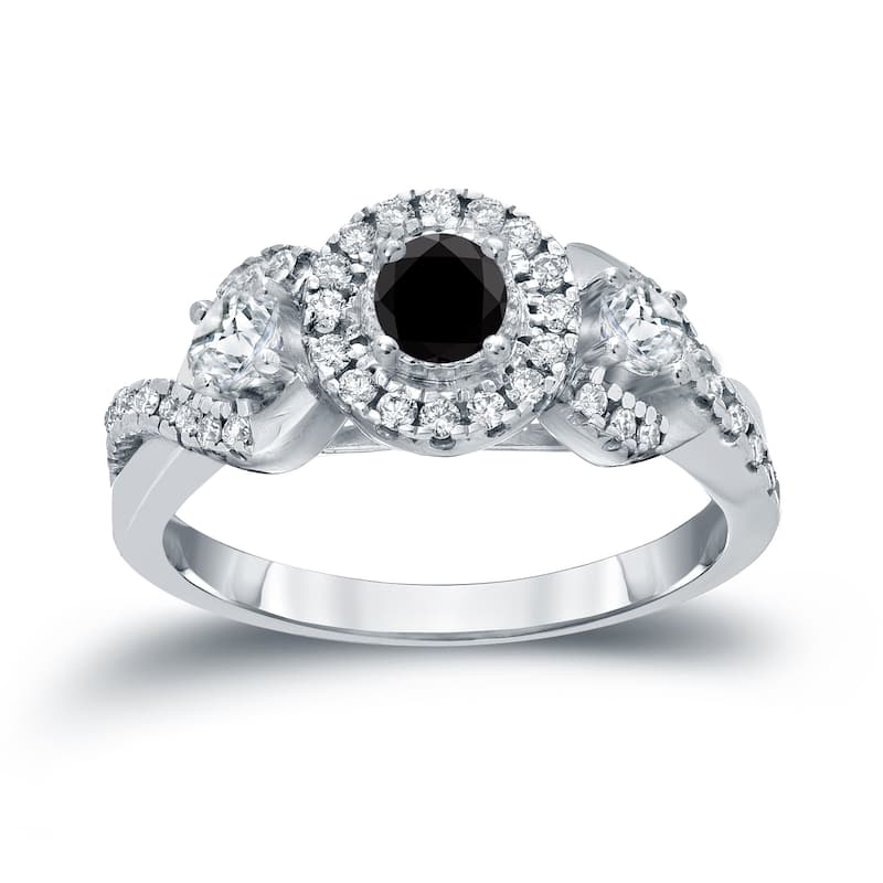 14k Gold 3/5ct TDW Black Diamond with Halo Engagement Ring (H-I, I1-I2)